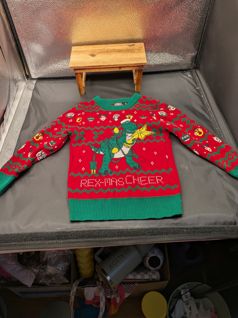 Disney Red & Green 'Rexmas Cheer' Dinosaur Holiday Sweater Toy Story Sz 3T